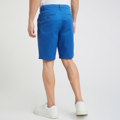 Raymond Men's Solid Pattern Slim Fit Pure Cotton Single Pleat Casual Shorts (Size: 40)-RCHE00136-B6 Dark Blue