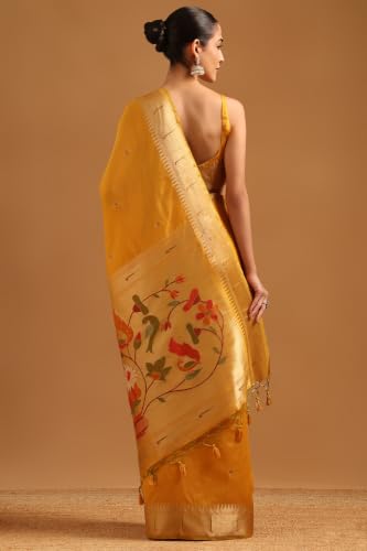 Soch Womens Yellow Tussar Brocade Zari Woven Zari Border Saree