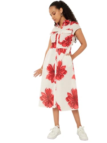 Max Women Floral Print Shirt Dress (Off White_L)