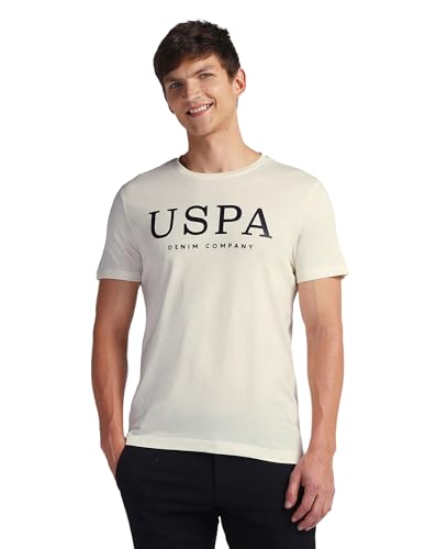 U.S. POLO ASSN. Mens Solid Half Sleeve Brand Carrier Round Neck T-Shirts (UDTSHS0899_Off White_L)