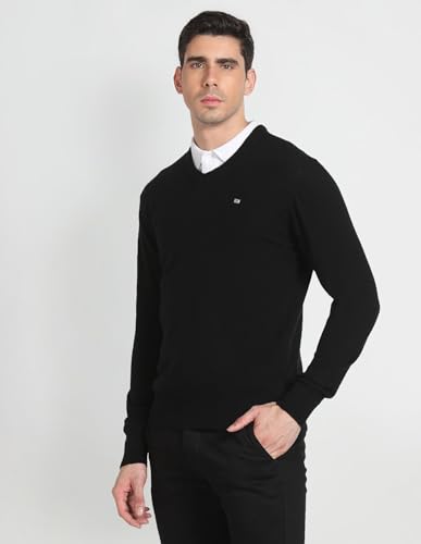 V-Neck Solid Sweater Black