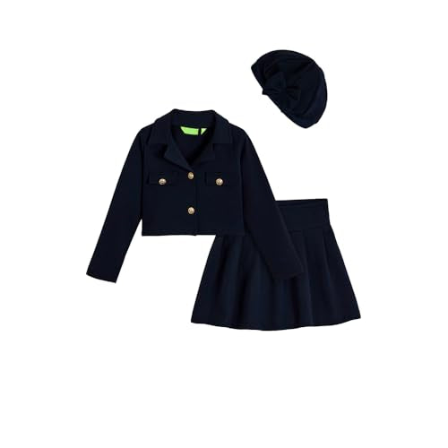Hopscotch Girls Navy Full Sleeves 2-Pc Bow Applique Skirt Set For Age (4-5 Years)
