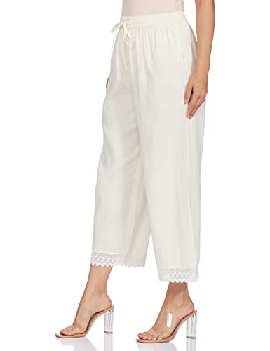 Max Women Lace Hem Loose Mid Rise Palazzos (NOOSCWPLCROFF White)_Large