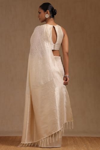 Soch Womens Cream Tussar Woven Design Saree