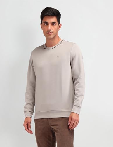 Arrow Men's Tan Patterned Knit Crew Neck Long Sleeve Casual Cotton Regular Fit Sweatshirt (ARAISS3983_Tan_XL)