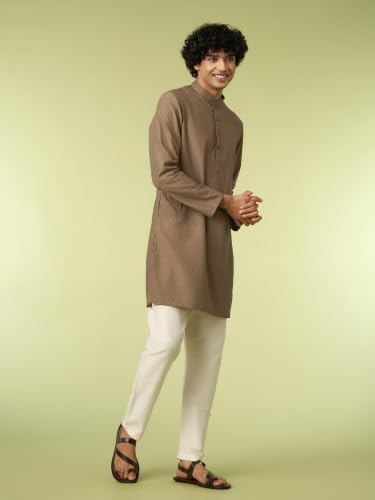 DIWAS BY MANYAVAR Men's Knit Thread Embroidery Festive Kurta Set (2pc) (IN, Alpha, L, Brown)