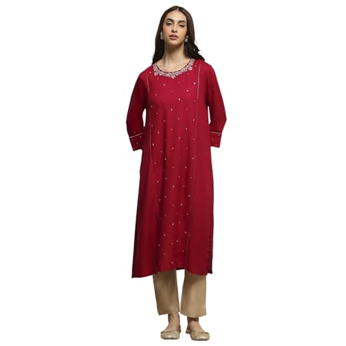 Biba Women Pink Viscose Rayon Straight Dyed Kurta_40