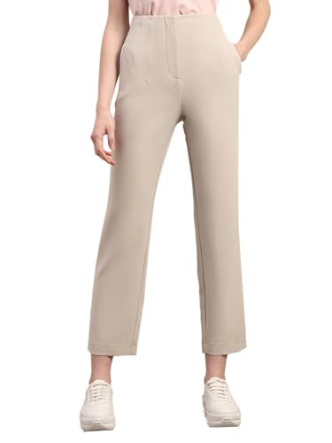 VERO MODA Women's Straight Fit High-Rise Beige Pants