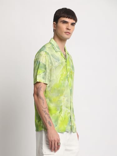 THE BEAR HOUSE Men's Abstract Printed Casual Shirt Green