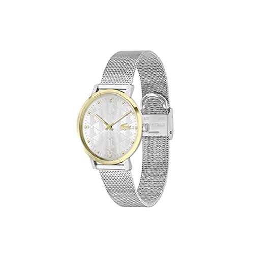 Lacoste Crocorigin Women's 2H Quartz Watch, Stainless Steel, Fashion Wristwatch, Water Resistant up to 3 ATM/30 Meters, Silver Gold, Quartz Watch