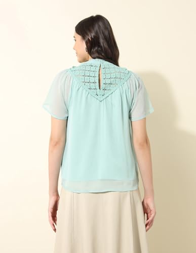 U.S. POLO ASSN. Women Lace Detailed Top (UWAW24TOP213_Blue_S)