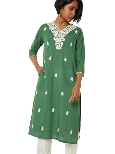 Max Women Chikankari Embroidered Kurta (Green_S)