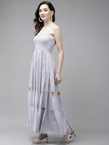 W for Woman Women's Viscose Light Purple Pom Dress Floor Length (21FEW16039-116511_Lavender_XS)