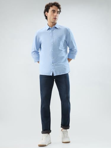Park Avenue Men Slim Fit Solid Pattern Cotton Blend Flat Front Casual Jeans