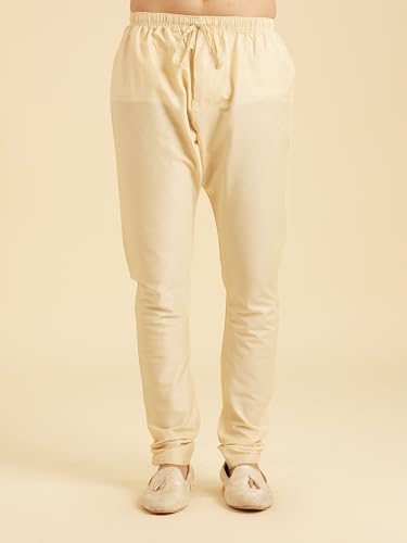 Manyavar Men's Art Silk Printed with Thread Work Kurta Set (Beige,S)