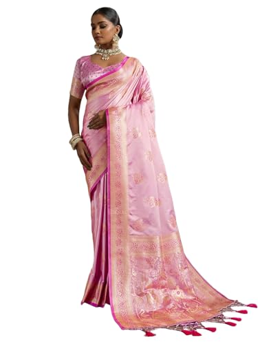 Meena Bazaar Art Silk Saree with Blouse Piece | Elegant Traditional Designer Saree for Women | Party & Festive -PINK