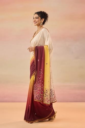 Taneira Women Multi Viscose Contemporary Embroidery Saree with Unstitched Blouse (SAIP01AD5395 - Multi)