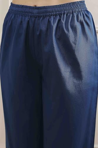 Biba Women's Silk Blend Kurta, Bottom, Dupatta (SKDDBRI30567AW25BLU