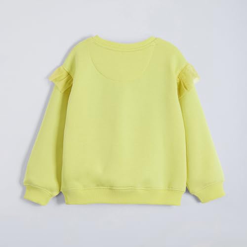 Hopscotch Girls Yellow Full Sleeves Bow Applique Kitty Ruffled Sweatshirt for Age (3-4 Years)