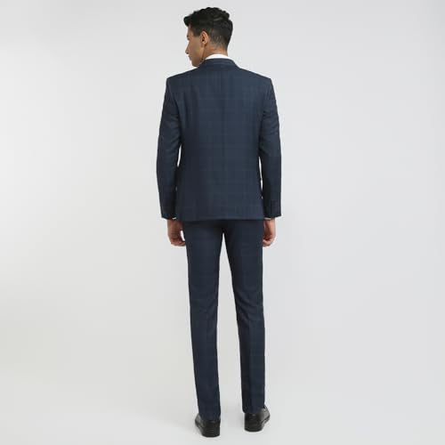 Park Avenue Men Slim Fit Solid Pattern Terry Rayon Blend Notch Lapel Full Sleeve Formal Suit Blue