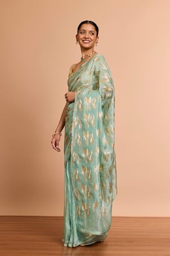 Taneira Women Light Blue Pure Silk Organza Embroidered Saree with Unstitched Blouse Piece (SAPP03AC2532-Light Blue)