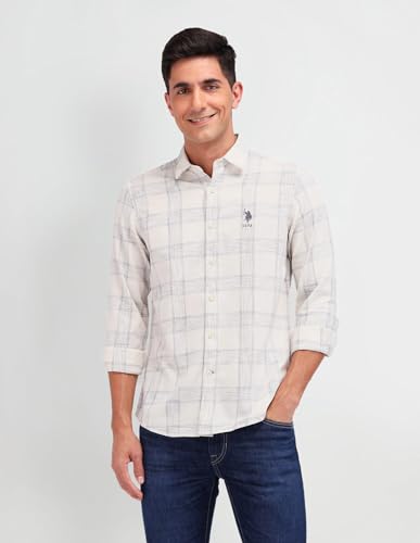 U.S. POLO ASSN. DENIM CO. Slim Fit Dobby Shirt (UDSHT1340_Ivory_46)