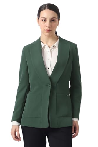 Women Green Solid Blazer