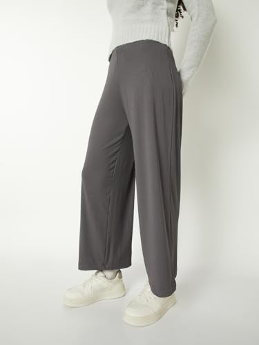 Max Women Ribbed Wide Leg Trousers (Grey_M)