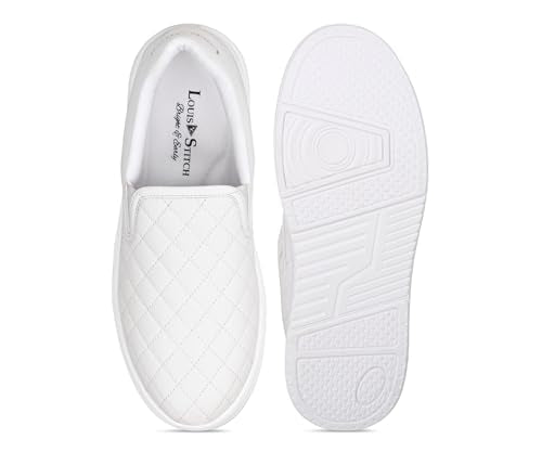 LOUIS STITCH White Sneakers for Men | Lightweight Slip-On Walking Shoes for Men | Comfortable Casual Wear | Flexible, Breathable, Stylish & Durable All-Day Wear (SNK-CUSOWH) (Size- 6 UK)