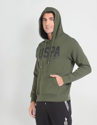 U.S. POLO ASSN. Brand Print Hooded Sweatshirt Olive