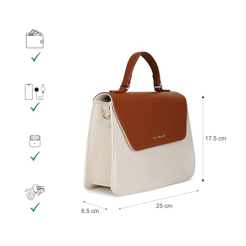 Fastrack white EdgePlay Satchel | Faux-Leather Women's Handbags | Structured Satchel with Flap + Zipper Closure, Detachable Strap & Top Handle | Gold Hardware | Everyday Carry