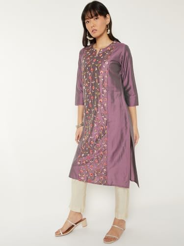 Max Women Embroidered Straight Kurta (Purple_M)