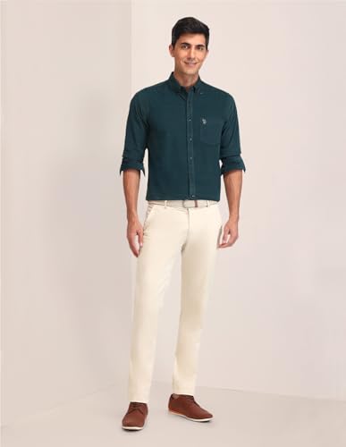 U.S. POLO ASSN. Tailored Fit Corduroy Shirt (USSHT2407_Dark Green_48)