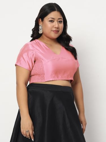 studio rasa Women's Plus Size Silk Blend Stretchable Top for Wedding Festive Party (TPWPC22565-4XL_Light Pink_4XL)