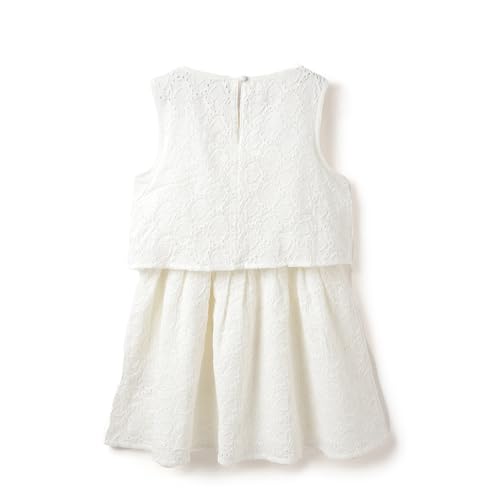 United Colors of Benetton Regular Fit Round Neck Heart Schiffli Tiered Dress (Size: 12-13 Years)-25P4LACDR0SWI101 Off White