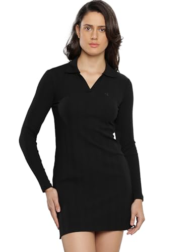 Calvin Klein Black Cotton Solid Women Dress above The Knee Casual J222326BEH