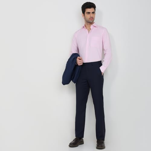 Raymond Red Solid Chambray Pattern Men Long Sleeve Casual Shirt