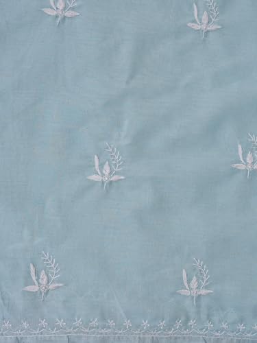 Ada Hand Embroidered Lucknowi Chikankari Unstitched Cotton Dress Material Suit Piece with Dupatta for Women 01A773515 Blue