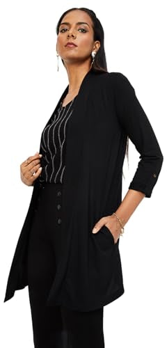 Max Women Solid Shawl Collar Shrug (SHRUG3002BLACK)_M
