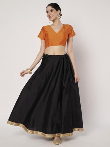 studio rasa Women's Silk Blend Stretchable Readymade Blouse for Festive Wedding Party (TPWC725BL83XL_Orange_X-Large)