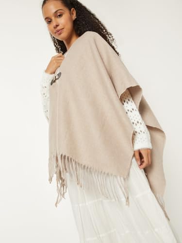 Max Women Knit Poncho (Beige_FS)