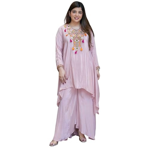 AVYUKTHA | Women Ethnic Motifs Embroidered Empire Kurta Set with Trors & Dupatta | Thread Work Fit Ethnic for Women | Pink | Size- XL