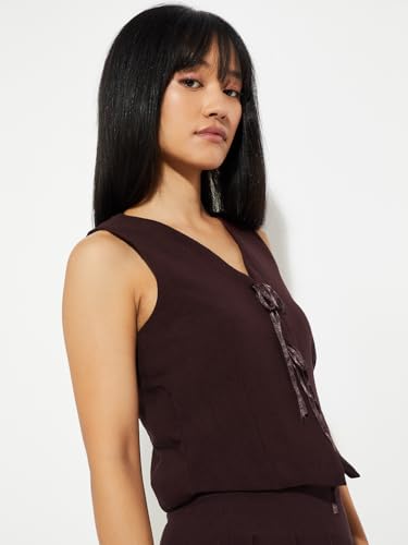 Max URB_N Women Textured Waistcoat (Red_L)