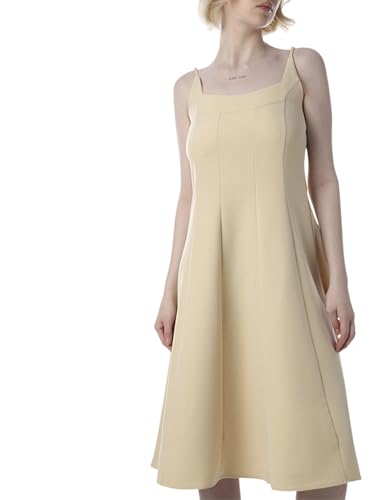 ONLY Women's Solid Fit and Flare Beige Dress