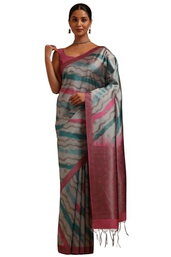 Soch Womens Onion Pink Tussar Woven Design Saree