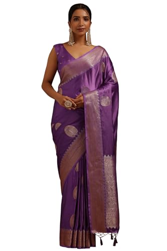 Soch Womens Lavender Satin Zari Woven Saree