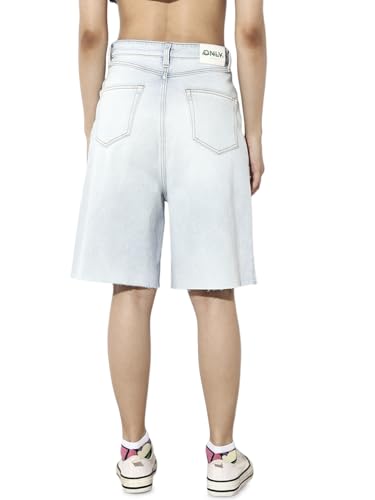 ONLY Women's Solid Regular Fit Mid-Rise Blue Shorts