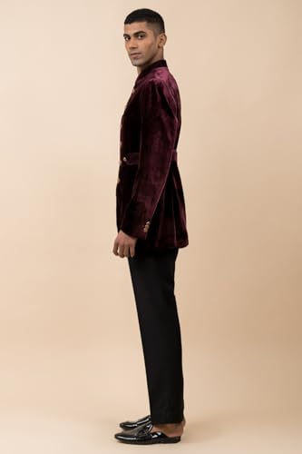 TASVA Wine Velvet Bandhgala With Top Stitch Detailing| Size: L