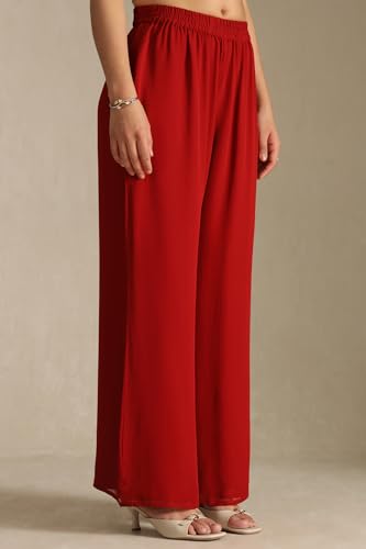 Soch Womens Red Georgette Co-Ord Set With Cutdana