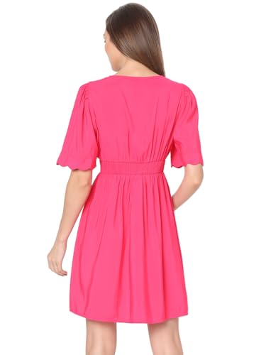 VERO MODA Women Solid Pink Viscose Above Knee Length Fit and Flare Dress